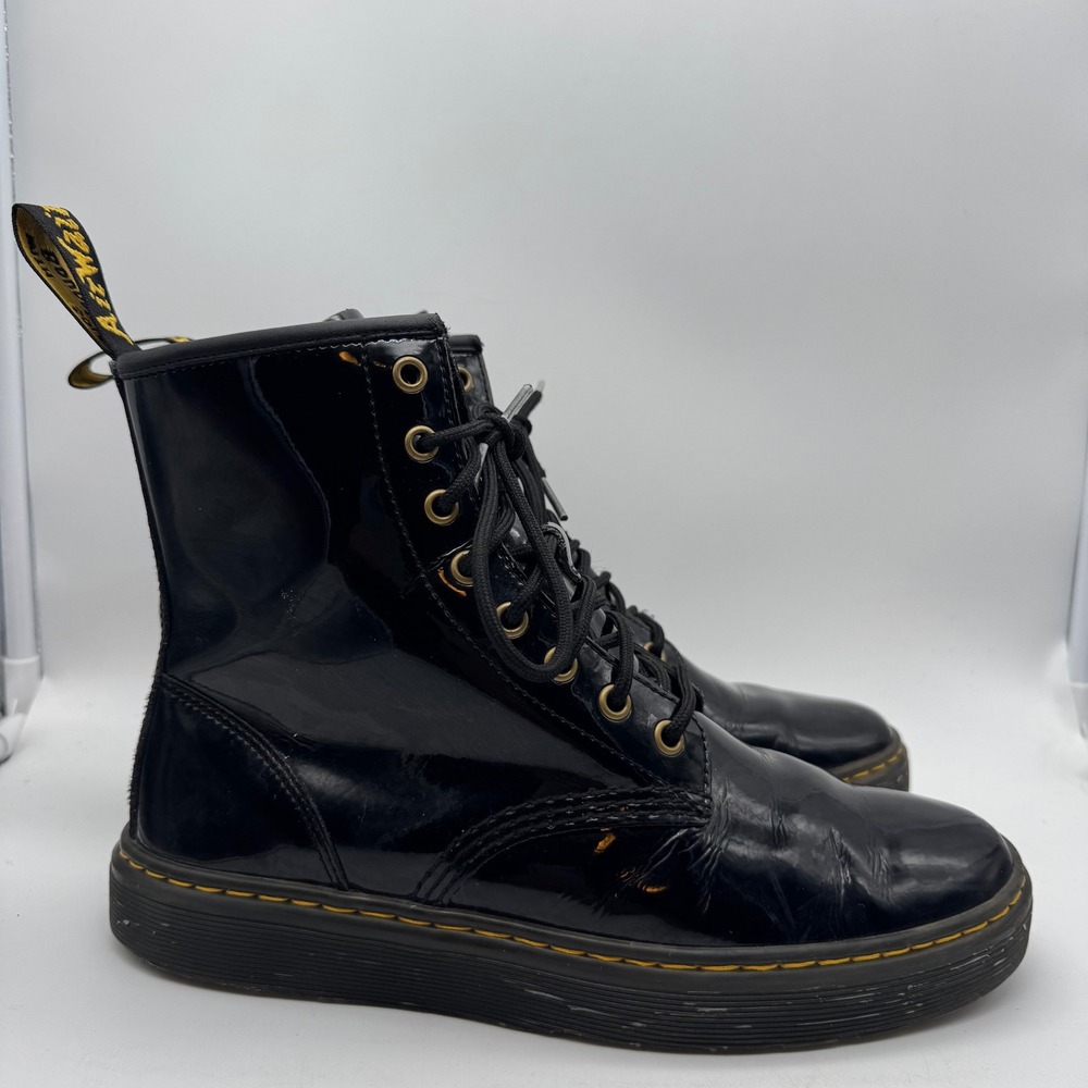 Dr. Martens Zavala Black Patent Leather Combat Boots Womens Size 9 8-Eyelet‎